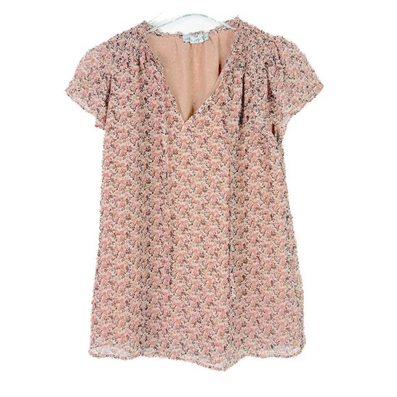 Cupcakes and Cashmere Floral Metallic Flutter Sleeve Top Size Small S EUC - Picture 1 of 11